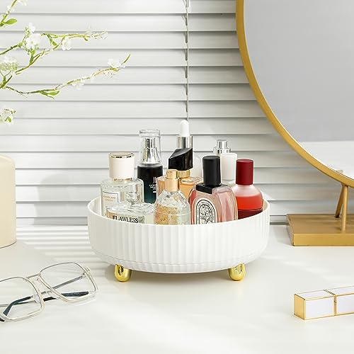 Anyoifax Makeup Perfume Organizer Tray 360 Degree Rotating Lazy Susan Skincare Lotion Organizer Spinning Cosmetics Storage for Dresser, Vanity, Bathroom Countertop, Small Ivory White - color: White, size: 9 "