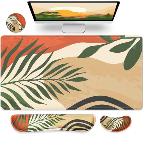 Gimars 4 in 1 Mouse Pad and Keyboard Wrist Rest Set, Large Mouse Pad with Memory Foam Wrist Support Pad for Desk with Coaster, Easy Typing Pain Relief, Gaming Office Home 31.5x12 in, Morandi Orange - color: Morandi Orange, size: 4-pcs set (keyboard&mouse