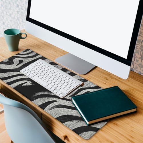 Black Cat Gaming Mouse Pad Cartoon Zebra Large Gaming Mouse Mat with Stitched Edges,Non-Slip Waterproof Rubber Base Office Computer Keyboard Laptop 31.5"x11.8" - color: Cartoon Zebra Cat, size: 31.5L x 11.8W inches