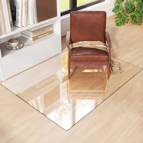 Tempered Glass Chair Mat 48"x36" – Ultra-Clear Office Chair Mat for Hardwood Floors & Low-Pile Carpets – Heavy-Duty 0.2" Scratch-Resistant Surface with Non-Slip Pads – Supports 1,000 lbs - size: 48"x36"