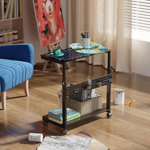EUREKA ERGONOMIC Height Adjustable Computer Tower Stand, Illuminated Glass Panel PC Stand w/RGB Lights, 2-Tier CPU Holder Cart Under Desk, PC Floor Stand for Office Gaming, APP Control - color: Mix Color Lite