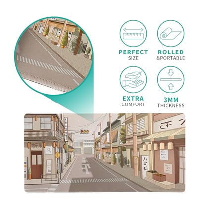 Tokyo Street Mouse Pad Anime Japanese Desk Mat Kawaii Large Gaming Mousepad XL Beige Cute Mousepad Gaming Non-Slip Rubber Base Stitched Edges Keyboard Mouse Mat Desk Pad for Office Home and Game - color: Tokyo Street