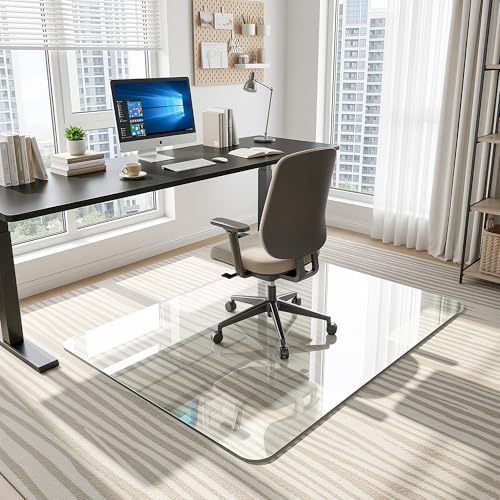 Antok Tempered Glass Chair Mat, 46"x55" Office Chair Mat for Carpet & Hardwood Floors, Heavy Duty 1/5" Desk Chair Mat for Smooth Rolling at Home or Office - size: 46"x55"