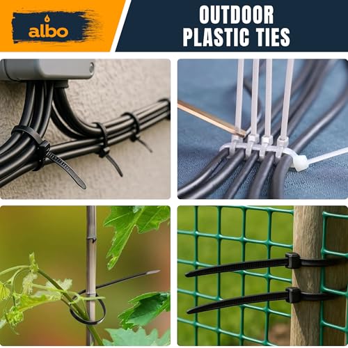 ALBO Zip Ties Black 8 Inch 5000 Pack 40 lb, Long Plastic Cable Ties Thick 0.14 Inch Tie Wraps Heavy Duty UV Resistant Nylon Wire Ties for Indoor and Outdoor / 5000pcs - size: 8" Black 5000 Pack 40lb