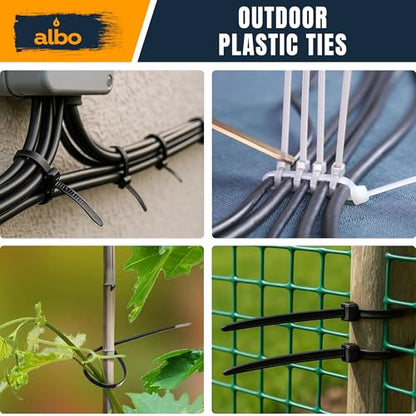 ALBO Zip Ties Black 10 Inch 1000 Pack 50 lb, Long Plastic Cable Ties Thick 0.19 Inch Tie Wraps Heavy Duty UV Resistant Nylon Wire Ties for Indoor and Outdoor - size: 10" Black 1000 Pack 50lb