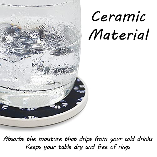 AD Set of 6 Coasters for Drinks Absorbing Round Ceramic Stone Coaster with Cork Base,Tabletop Protection Mat for Mugs and Cups,Office,Kitchen (Shibori) - style: Shibori