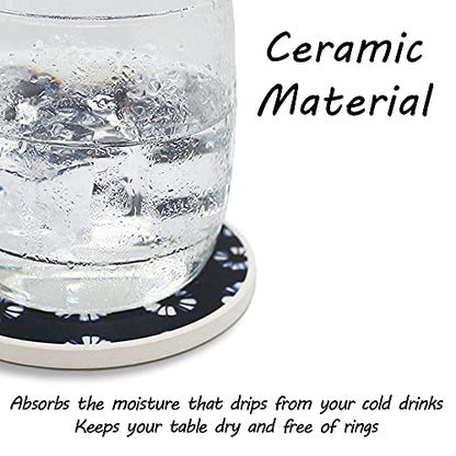 AD Set of 6 Coasters for Drinks Absorbing Round Ceramic Stone Coaster with Cork Base,Tabletop Protection Mat for Mugs and Cups,Office,Kitchen (Shibori) - style: Shibori