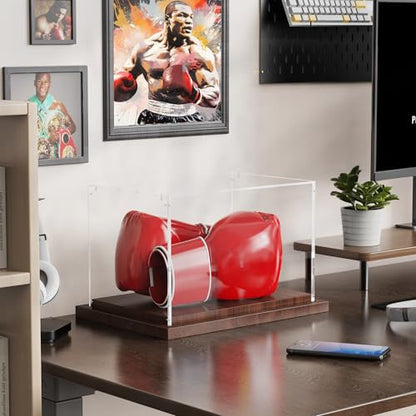 VGMiu Boxing Glove Display Case with Wood Base, Clear Acrylic Display Case Box for Boxing Glove, Baseball Mitt, Sports Collectibles, Memorabilia Displays, Gift for Boxing Fans - size: Boxing Glove Case