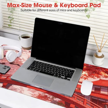 Large Mouse Pad 31.5x15.7 Inch - Starter Desk Mat for Office and Gaming, Non Slip Rubber Bottom, Stitched Edges, Easy Clean, Maple Leaf - color: Maple Leaf, size: 31.5" x 15.7"