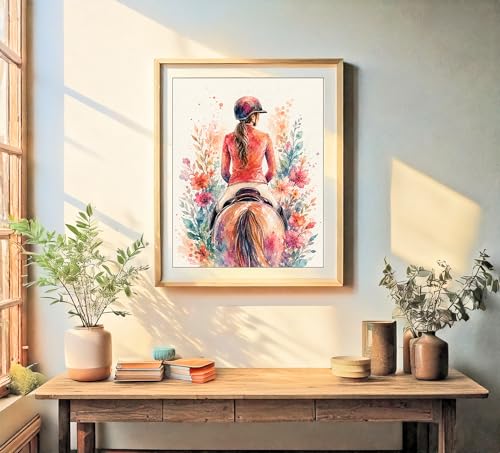 Horseback Riding Equestrian Watercolor Art Horse Riding Riding Wall Decor Art Print Animal Home Decor Wall Hanging Great Gift for Equestrian 8x10 inc. Unframed Print - style: Horseback Riding