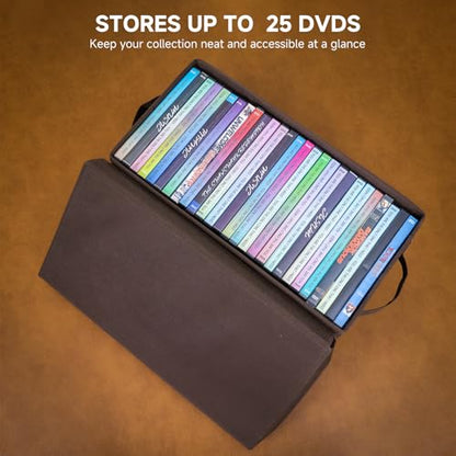 DVD Storage Box 2 Pack – Brown Sturdy Media Organizer with Lids, Stackable Storage Bin for DVDs, CDs, Video Games, and Discs - size: 2Pack