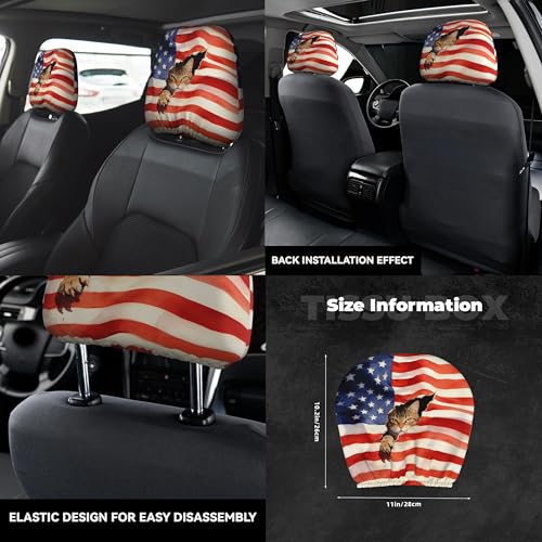 2 Pack Headrest Covers American Flag Head Seat Cover Accessories Funny Cat Pattern for Animal Lover - color: American Flag Red
