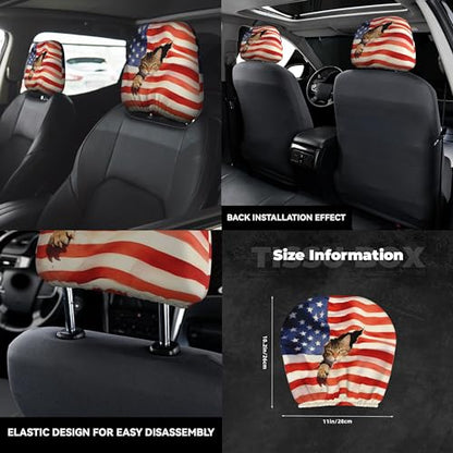 2 Pack Headrest Covers American Flag Head Seat Cover Accessories Funny Cat Pattern for Animal Lover - color: American Flag Red