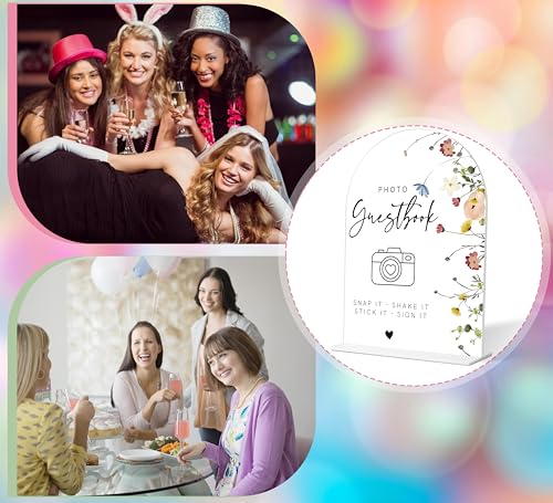 Photo Guest Book Sign, Wedding Guest Book Alternative, Flower Style Bridal Shower Signs for Engagement, Bridal Shower and Reception, Wedding Shower Favors, 6X8 Inch Acrylic Arch Sign with Stand,38 - color: Photo Guest,38