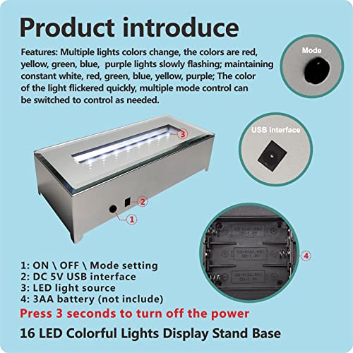 16 LED Light Display Stand Base for 3D Crystal Glass Art,Holiday Casual Atmosphere Ornament Lamp- 6 Inch Rectangular Illuminated Holder Colorful Lights (silver)