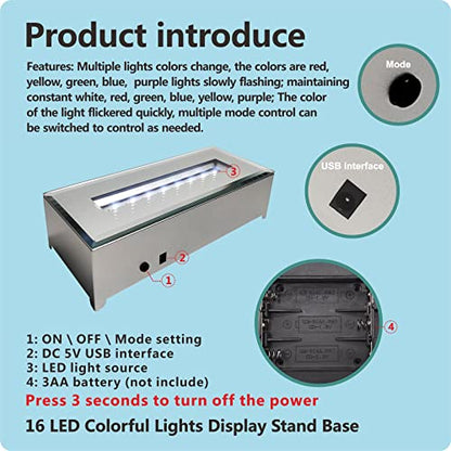 16 LED Light Display Stand Base for 3D Crystal Glass Art,Holiday Casual Atmosphere Ornament Lamp- 6 Inch Rectangular Illuminated Holder Colorful Lights (silver)