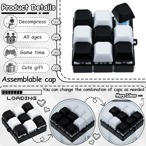 Keyboard Fidget Toy, Keyboard Keychain Fidget Toys, 9-in-1 Clicker Fidget Toy, Stress Relief Desk Decompression Button, Anxiety Relief Valentine's Day Gifts (2 Color-White Black) - color: 2 Color-white Black