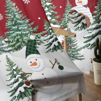 Christmas Red Sheer Curtains 72 Inch Length 2 Panels Set for Living Room/Bedroom, Snowman Standing in Winter Semi Curtain Sheers Drapes White Snowflake Rod Pocket Curtains Window Treatment Set 52x72x2 - color: Christmas, size: 52"W x 72"L (Pack of 2)