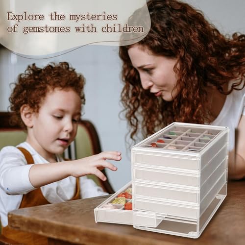 Bfttlity Acrylic Rock Display Case, 90 Grids Rock Collection Box for Kids, Clear Display Cases for Stones Collectibles Gemstone Crystals Storage Boxes (90 Grids) - size: 90 Grids