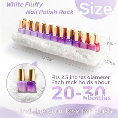 Care&More YJ 15 Inch Nail Polish Shelves, 4-Pack Fluffy Nail Polish Rack for Storing Nail Bottles, Sunglasses, Essential Oils, Plush Soft White - color: White