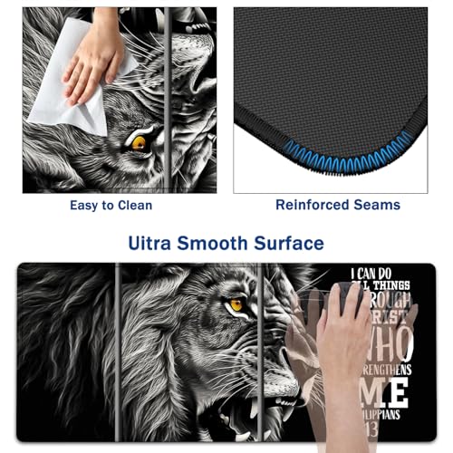 Large Mouse Pad + Keyboard Wrist Rest Set, Extended Gaming Mousepad (31.5X11.8 inch) with Non-Slip Rubber, Ergonomics Memory Foam Mouse Wrist Rest Support, Lion Philippians 4:13 Black XXL Desk Pad - color: Yu-Mouse Pad-3-B38