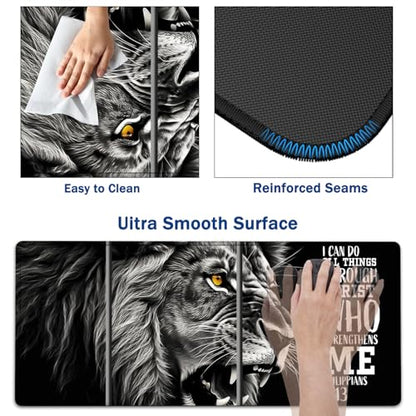 Large Mouse Pad + Keyboard Wrist Rest Set, Extended Gaming Mousepad (31.5X11.8 inch) with Non-Slip Rubber, Ergonomics Memory Foam Mouse Wrist Rest Support, Lion Philippians 4:13 Black XXL Desk Pad - color: Yu-Mouse Pad-3-B38