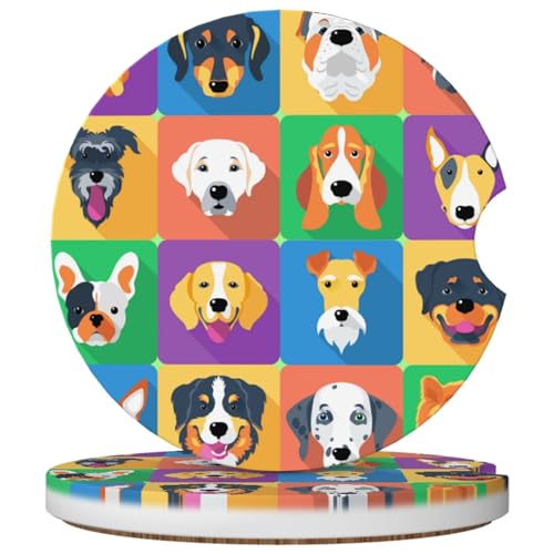 2 Pack Car Cup Holder Colourful Dog Coasters Absorbent Ceramic Coaster for Cup Holders Fashion Car Interior Accessories for Men Drink Coaster for Women - color: Colourful Dog