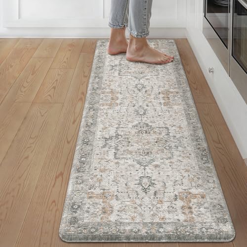 GENIMO Kitchen Mats for Floor, Washable Anti Fatigue Mat for Cushioned, Waterproof Kitchen Rugs, 17.3"x59", Non Slip Comfort Standing Mat Rug for Home, Runner, Sink, Office, Laundry, LightTaupeBrown - color: Light Taupe Brown, size: 59"L x 17.3"W x 0.4"Th