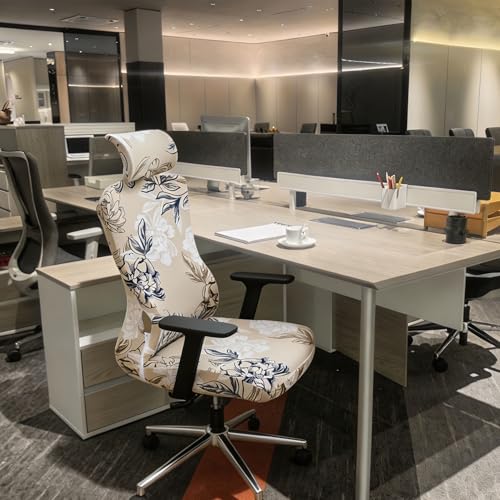 Ergonomic Office Chair Covers Set with Headrest Cover Floral 2 Pieces Stretch Desk Computer Office Chair and Headrest Slipcovers Washable - color: Elegent Flowers, size: Chair and Headrest Covers