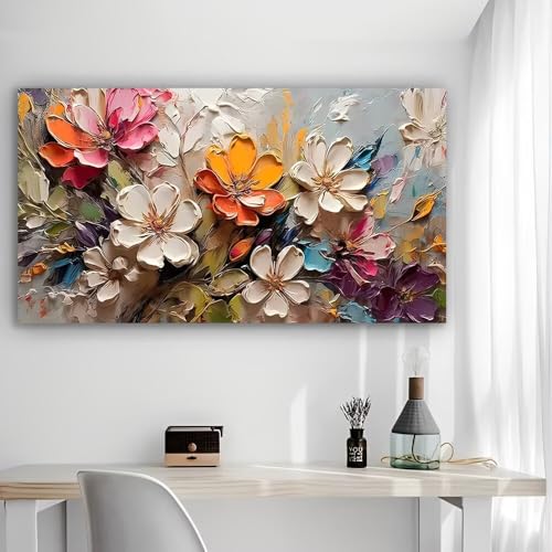 Colorful Flowers Impasto Painting Rustic Canvas Wall Art - 12x24in Unframed Poster- Home & Office Decor for Living Room, Bedroom, Kitchen & Cafe - color: Colorful Flowers2