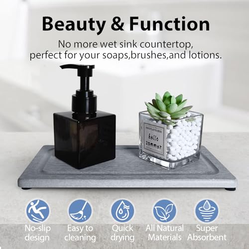 2 PCS Water Absorbing Stone Trays for Bathroom Sink & Kitchen Counter, Fast-Drying Diatomite Sink Coasters, Vanity Tray, Hand Soap Holder with Anti-Skid Pads (9.5" x 4.7" Gray) - color: 9.45" X 4.72" Grey