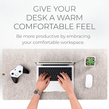 Nordik Large Felt Desk Mat – Stone Oat Beige – 35 x 17 inch – Computer Desk Mat – Keyboard and Mouse Pad – Large Desktop Felt Pad - color: Stone Oat
