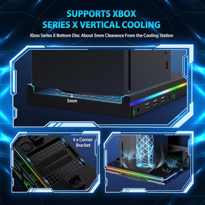 Wall Mount with Cooling Charging Stand for Xbox Series X/S, Luckit Vertical Dual Controller Charger Station Compatible Xbox Series X/S Console Accessories with Cooling Fan, 3 USB Ports&2 Headset Stand - size: Wall Mount + Cooling Charging Stand