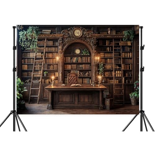 7X5FT Medieval Bookshelf Backdrop Vintage Bookcase Photography Background Bookshelf Library Backdrops Dark Academia Retro Decorations Backdrop Banner Photo Studio Props - color: Vintage Bookshelf-02, size: 7X5FT