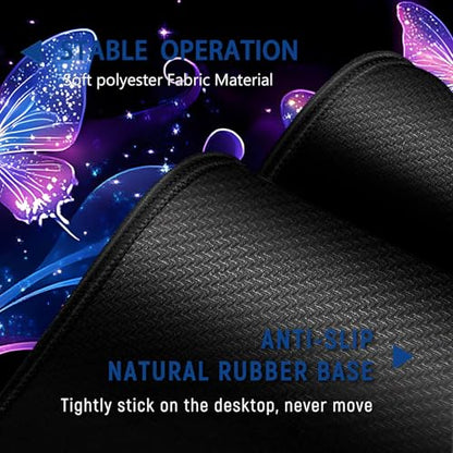 Large Mouse Pad + Keyboard Wrist Rest Set, Extended Gaming Mousepad (31.5X11.8 inch) with Non-Slip Rubber, Ergonomics Memory Foam Mouse Wrist Rest Support, Fantastic Butterfly Black XXL Desk Pad - color: Yu-Mouse Pad-3-B36