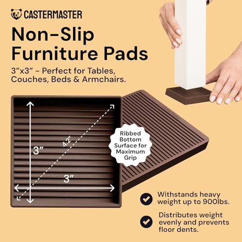 CasterMaster Non-Slip Rubber Pads - 3x3 in Brown, 4 Pack | Rubber grippers & feet - Use for chairs & furniture on hardwood floors, keep from sliding - color: Brown, size: 3'' x 3'' (Pack of 4)