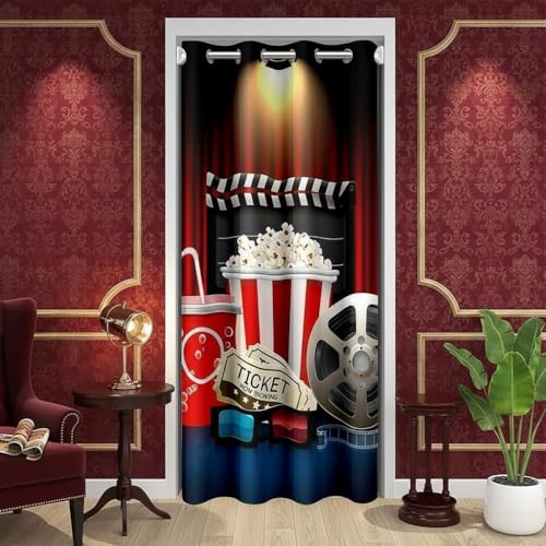 Manfei Movie Theme Door Curtain Tasty Food Cute Popcorn Cola Blackout Curtain for Bedroom Doorway Living Room Retro Film Cinema Theater Privacy Door Drape 1 Panel 34" W X 80" L - color: Black 01, size: 34"W x 80"L (Pack of 1)