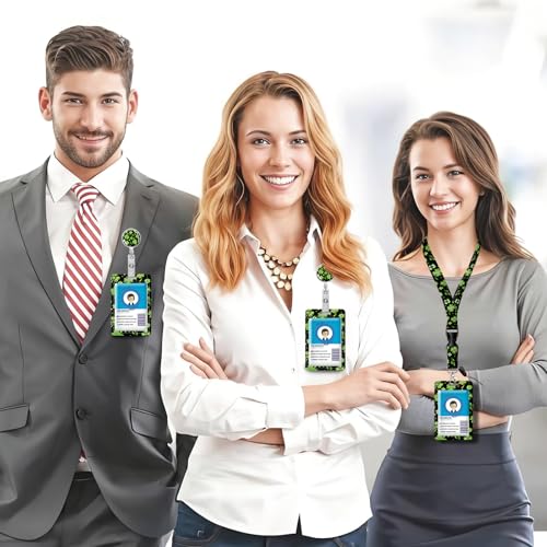 ID Badge Holder with Lanyard Fashionable ID Card Holders with Retractable Lanyards Soft Fiber Metal Clip Sturdy Buckle for Key Wallet Work Nurse Teacher (Green Leaves) - color: Green Leaves