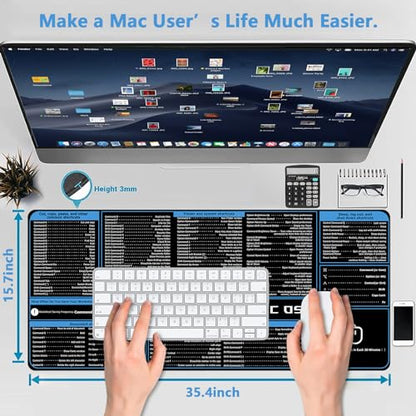ProbTis Keyboard Shortcut Mouse Pad Compatible with MacOS, Computer Shortcut Cheat Sheet Mousepad, Stitched Edges, Non-Slip Base Keyboard Mats, XXL Large Desk Mat, 35.4”x15.7”, Office Gifts - color: Macos Shortcuts