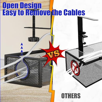 REFLYING Under Desk Cable Management Tray, Metal Long Arms (3.9in), No Drill Mesh Cable Tray, Wire Organizer, 1 Pack, Black