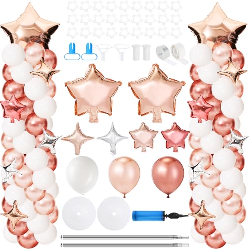 Gejoy 110 Pcs Champagne Rose Gold Balloons Column Stand Kit Adjustable Tower Stand from 1.4 to 6.6 ft with Bases for Back to School Wedding Birthday Baby Shower Party - color: Champagne, Rose Gold