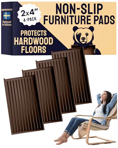 CasterMaster Rectangular Rubber Pads - 2x4 in Brown, 4 Pack | Non-slip rectangular caster cups - quiet feet - Use for chairs & furniture on hardwood floors - color: Brown, size: 2'' x 4'' (Pack of 4)