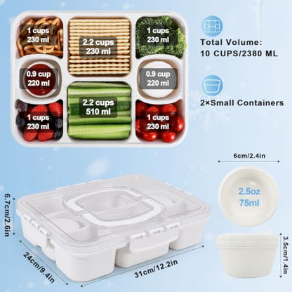 Chilled Snackle Box Container with Ice Pack & Insulated Bag, Portable Snack Tray with 2 Sauce Cups, Divided Serving Tray for Travel Picnic, Leak-Proof, Dishwasher Safe, BPA-Free - color: White + Ice Pack & Insulated Bag