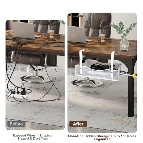 Extra Wide Under Desk Cable Management - 7inch No Drill Installation Cable Management Tray, Clamp/Screw Mount Desk Cable Management, Cable Management Tray for Office, Home((White, XL) - color: White