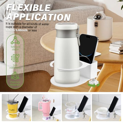 Desk Cup Holder for Coffee Mugs, Tumblers, Water Bottles with Mobile Phone Stand, Anti-Spill Metal School Home Office Accessories (White-1) - color: White-1
