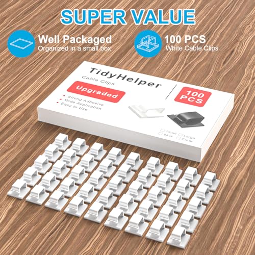 100 PCS Cable Clips White, Upgraded Adhesive Cord Clips for Wires on Wall, Strong Wire Clips Holders for Cord Cable Management, Ethernet Cable, USB, Phone Charger, Cat 6, Car Dash Cam, Small - color: White, size: Small
