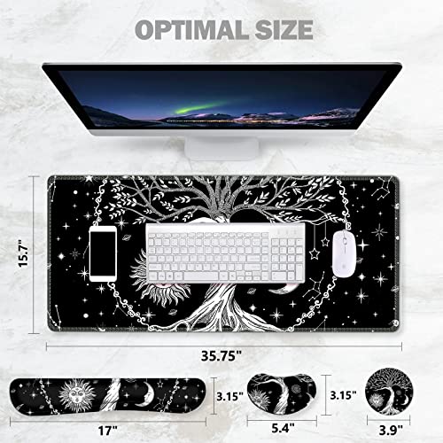 ToLuLu Extended Gaming Mouse Pad, Memory Foam Ergonomic Keyboard Mouse Wrist Rest Support Set, Large Desk Mat with Stitched Edges, Non-Slip Base Mousepad for Home Office Game and Study, Moon & Sun - color: Moon & Sun