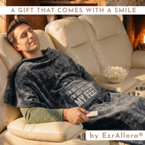 EzrAllora Premium Foot Pocket Blanket -Patent Pending- Gamer Gift for Men Who Have Everything -TV Throw - Gifts for Men Who Wants Nothing (Fleece, Fun Quote Edition) - color: Fun Quote Edition