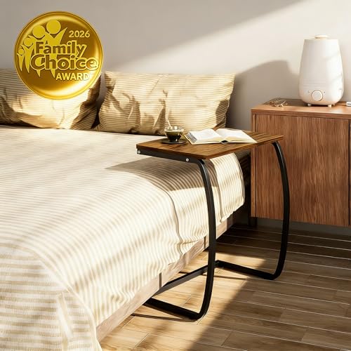 SRIWATANA Side Table, End Table, Vintage C-Shaped Couch Table for Sofa Laptop Coffee Snack, Walnut - color: 1.walnut