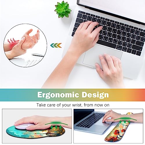 ARTSO Desk Mat, Large Gaming Mouse Pad Wrist Support Set, Ergonomic Keyboard Wrist Rest Desk Pad with Coaster Combo, Extended Mousepad with Non-Slip for Home Office, Oil Painting Flowers Plants - color: Oil Painting Flowers Plants